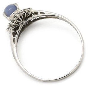 リング 指輪 スターサファイア 1.39ct ダイヤモンド Pt900 シルバー 青 ブルー プラチナ900 オーバルカボションカット 1石 中古