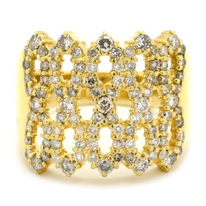 リング 指輪 ダイヤリング K18YG ゴールド パヴェ 1.00ct K18 18KT Au750 YG ダイヤモンド 透かしワイドリング  中古