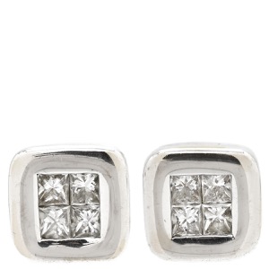 ピアス ダイヤスクエアシェイプ スタッドピアス K18WG シルバー K18WG Au750 プリンセスカット 両耳用   中古
