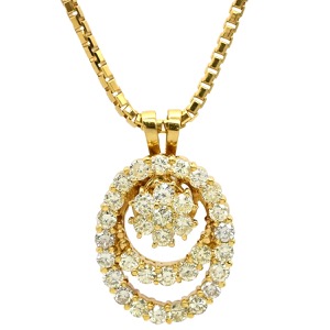 ネックレス スウィング オーバルモチーフ ダイヤペンダント K18YG ゴールド Au750 18K 18金 フラワー 花  中古