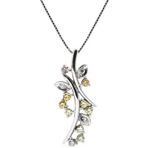 ネックレス ダイヤモンド 0.50ct ペンダント K18WG シルバー 750 18K WG 花 枝 フラワーモチーフ 中古