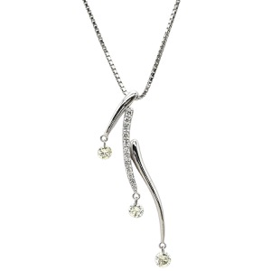 ネックレス トリロジー ダイヤペンダント K18WG シルバー 3P 3粒 スリーストーンネックレス 18K WG Au750 縦長ライン ボックスチェーン  中古