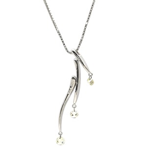 ネックレス トリロジー ダイヤペンダント K18WG シルバー 3P 3粒 スリーストーンネックレス 18K WG Au750 縦長ライン ボックスチェーン  中古