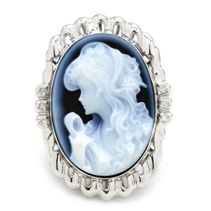 リング 指輪 カメオリング ダイヤ K18WG シルバー カルセドニー 彫刻  ダイヤモンド 18K WG 750 アンティーク  中古