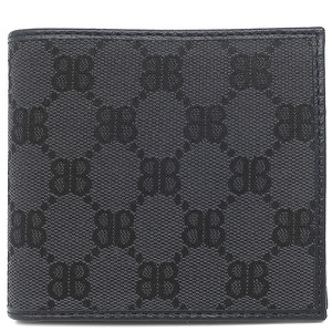 バレンシアガ 二つ折り財布 グッチコラボ ザ ハッカー プロジェクト キャンバス ブラック GUCCIコラボ ダブルB 黒 680430 中古