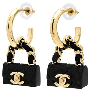 シャネル ピアス マトラッセバッグ モチーフ フープ GP ブラック ココマーク CCマーク   ABA009 中古