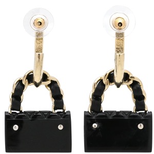 シャネル ピアス マトラッセバッグ モチーフ フープ GP ブラック ココマーク CCマーク   ABA009 中古