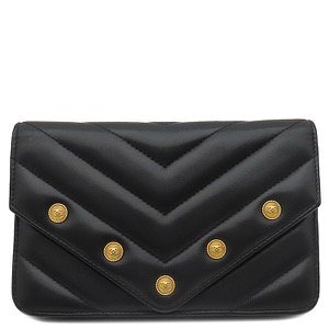 シャネル チェーンウォレット シェブロン Vステッチ レザー ブラック チェーンショルダー CCボタン 黒 中古