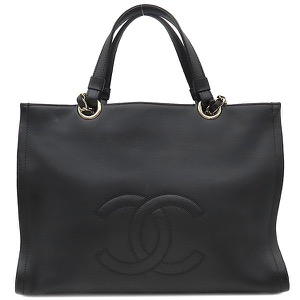 シャネル トートバッグ チェーンショルダー レザー ブラック 黒 ココマーク 肩掛け 中古