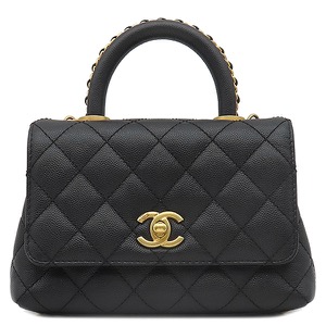 シャネル 2WAYバッグ トップハンドル ミニ フラップ バッグ レザー ブラック ココハンドル 黒 ショルダーバッグ AS2215 中古