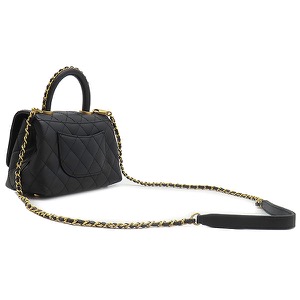 シャネル 2WAYバッグ トップハンドル ミニ フラップ バッグ レザー ブラック ココハンドル 黒 ショルダーバッグ AS2215 中古