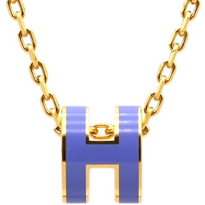 エルメス ネックレス ポップアッシュ ミニ ペンダント GP パープル 紫 Hモチーフ 中古
