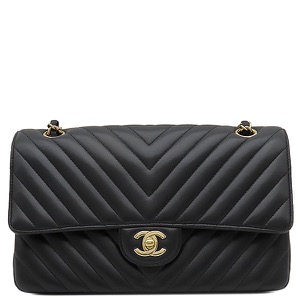 シャネル ショルダーバッグ マトラッセ 25 シェブロン ラムスキン ブラック 黒 ダブルフラップ Vステッチ 中古