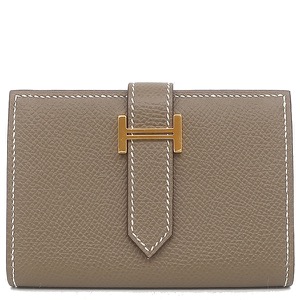 エルメス 二つ折り財布 ベアンミニ ヴォーエプソン グレー グレージュ コンパクト財布 コインケース  中古