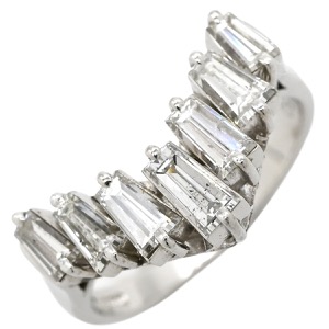 リング 指輪 ダイヤモンド 1.50ct リング Pt900 シルバー V字 Vライン プラチナ900 7石 7P バゲットカット  中古