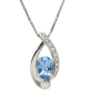 ネックレス アクアマリン ダイヤ ペンダント K18WG シルバー Au750 18K 18金 ブルー 0.85ct オーバルミックスカット 中古