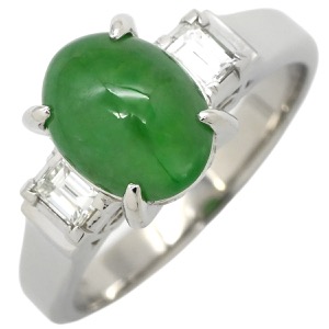 リング 指輪 ヒスイ ダイヤモンド Pt900 シルバー 緑 グリーン 翡翠 ひすい ジェダイト 2.22ct プラチナ900  中古