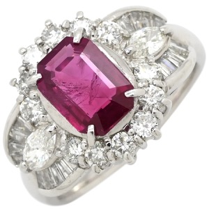 リング 指輪 ルビー ダイヤリング Pt900 シルバー レッド 赤 1石 ダイヤモンド 1.59ct プラチナム PT 長方形  中古