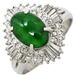 リング 指輪 ヒスイ 1.51ct ダイヤモンド Pt900 シルバー 緑 グリーン 翡翠 ひすい ジェダイト プラチナ900   中古
