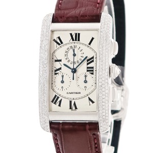 カルティエ タンクアメリカン クロノリフレックス LM K18WG無垢 純正ダイヤ 青針 デイト クオーツ