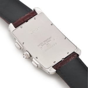 カルティエ タンクアメリカン クロノリフレックス LM K18WG無垢 純正ダイヤ 青針 デイト クオーツ