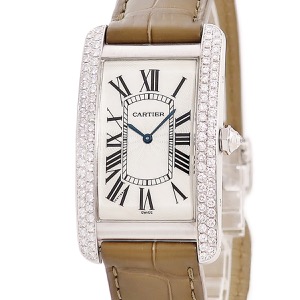 カルティエ タンクアメリカン LM WB701351 K18WG無垢 純正ダイヤ ギョウシェ 青針 自動巻き