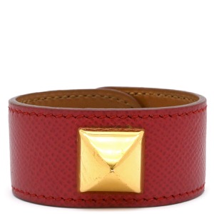 エルメス ブレスレット メドール ヴォーエプソン レッド レザーブレス スタッズ  中古