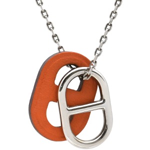 エルメス ネックレス オーマイヨン PM レザー オレンジ シェーヌダンクルモチーフ 中古