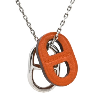 エルメス ネックレス オーマイヨン PM レザー オレンジ シェーヌダンクルモチーフ 中古