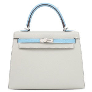 エルメス 2WAYバッグ ケリー25 外縫い シェーブル グレー 【PO品】 水色 ハンドバッグ ショルダー 中古