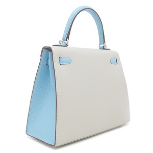 エルメス 2WAYバッグ ケリー25 外縫い シェーブル グレー 【PO品】 水色 ハンドバッグ ショルダー 中古