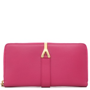 サンローラン 長財布 LIGNE Y レザー ピンク Yライン ラウンドファスナー 314991 中古