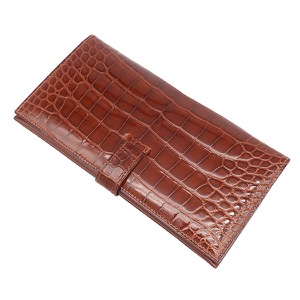 エルメス 長財布 ベアンクラシック アリゲーター ブラウン 茶 クロコ 二つ折り財布 中古