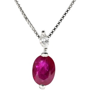 ネックレス ルビー 1.00ct ダイヤモンド ペンダント Pt900 シルバー 赤 1石 1粒 オーバルカット マーキスカットダイヤ プラチナ 中古