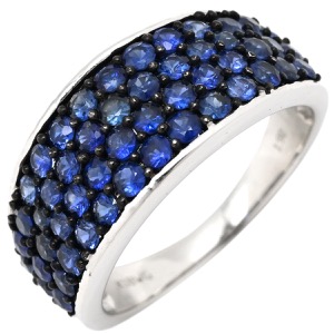 リング 指輪 ブルーサファイア 1.9ct K18WG シルバー 青 ブルー 18K 750 WG パヴェサファイア 中古