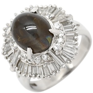 リング 指輪 クリソベリル キャッツアイ ダイヤ リング Pt900 シルバー 猫目石 5.02ct プラチナム PT ダイヤモンド オーバル  中古