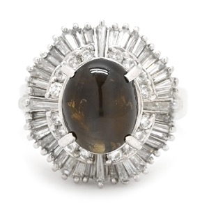 リング 指輪 クリソベリル キャッツアイ ダイヤ リング Pt900 シルバー 猫目石 5.02ct プラチナム PT ダイヤモンド オーバル  中古