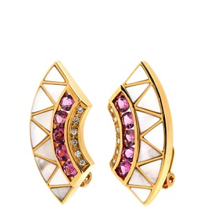 TASAKI イヤリング K18YG ホワイト 750YG Au750 ダイヤ シェル トルマリン バイカラー クレセント 扇形  中古