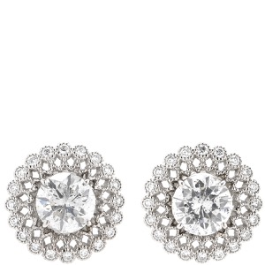 ピアス ダイヤモンド 2.01ct SI2  K18WG シルバー 大粒ダイヤ ラージ ブリリアントカット フラワーモチーフ 18K 750 WG 両耳用 スタッド  中古