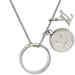 ルイヴィトン ネックレス リングネックレス モノグラム メタル シルバー ペンダント ロゴ ラウンドプレート リング モノグラム  M62485 中古