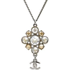 シャネル ネックレス ひし形 ラインストーン ペンダント メタル シルバー A37251 中古