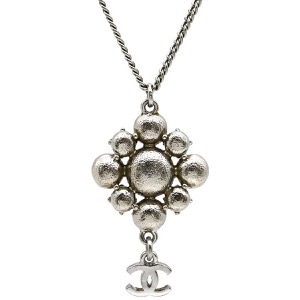 シャネル ネックレス ひし形 ラインストーン ペンダント メタル シルバー A37251 中古
