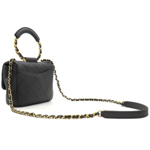 シャネル 2WAYバッグ マトラッセ トップハンドル スモール カーフ ブラック 黒 チェーンショルダー  AS1357 中古