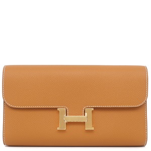 エルメス 長財布 コンスタンス ロング トゥー ゴー ヴォーエプソン ブラウン 茶 二つ折り財布 中古