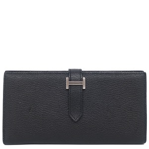 エルメス 長財布 ベアンスフレ シェブルミゾル ブラック 黒 二つ折り財布  中古