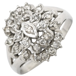 リング 指輪 ダイヤモンド 0.50ct Pt900 シルバー パヴェ フラワー 花モチーフ プラチナ  中古