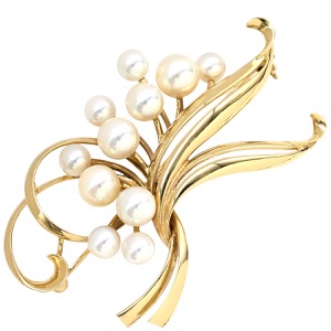 ブローチ パール K18YG ゴールド 真珠 フラワーモチーフ 750AU 18K  中古