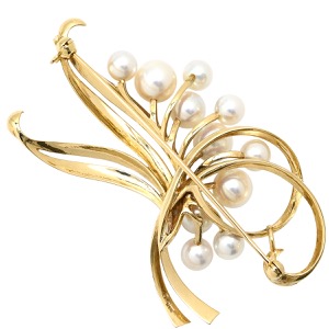 ブローチ パール K18YG ゴールド 真珠 フラワーモチーフ 750AU 18K  中古