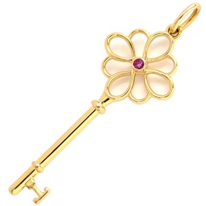 ティファニー ペンダントトップ ノットキー  K18PG ゴールド ピンクゴールド チャーム AU750 RG PG 1P ピンクサファイア  中古