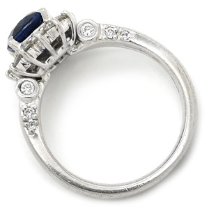 リング 指輪 ブルーサファイア ダイヤ Pt900 ブルー 1.47ct オーバルカット Pt900 プラチナム 青 メレ フラワーモチーフ  中古